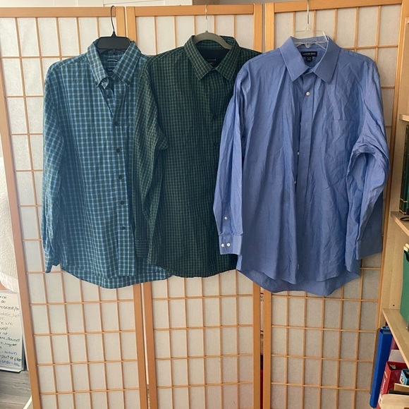 Lot 3 Lands End Nautica Van Heusen Blue Green Plaid Button Up Shirt Men's 16/33 - Picture 1 of 5